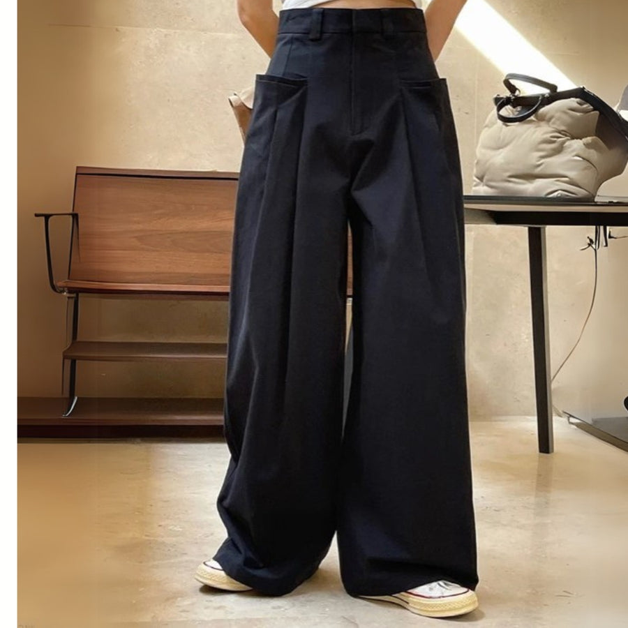 High-Waist Cargo Style Trousers with Maxi Exterior Pockets – Available in Khaki & Black-SimpleModerne