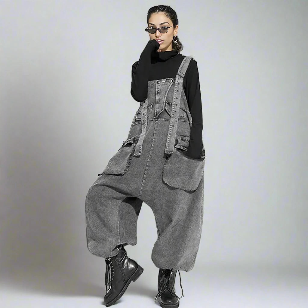 Oversized black overalls hot sale