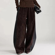 Vegan Leather Patchwork Relaxed Trousers - Coffee Brown & Black-SimpleModerne