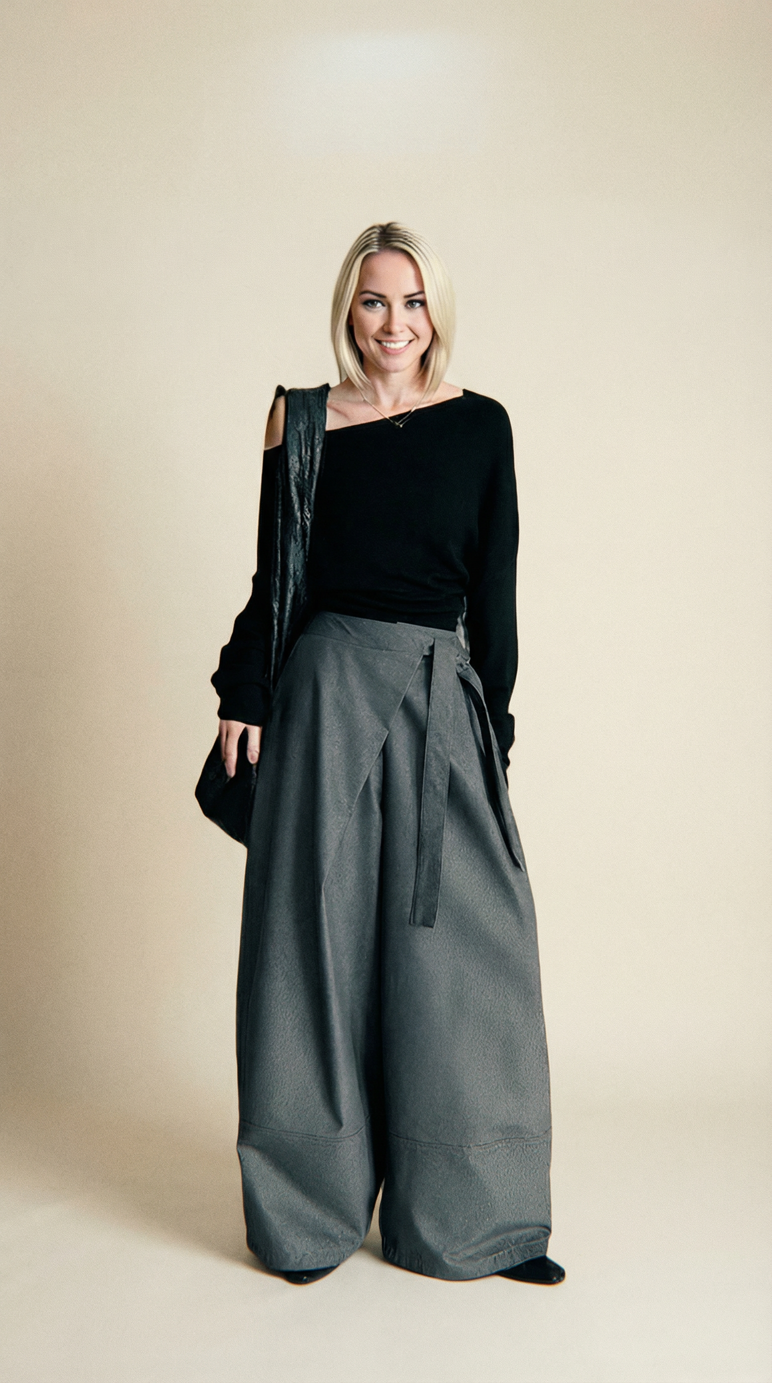 Architectural Wide-Leg Wrap Trousers – Modern Minimalist Design in Grey or Blue-SimpleModerne