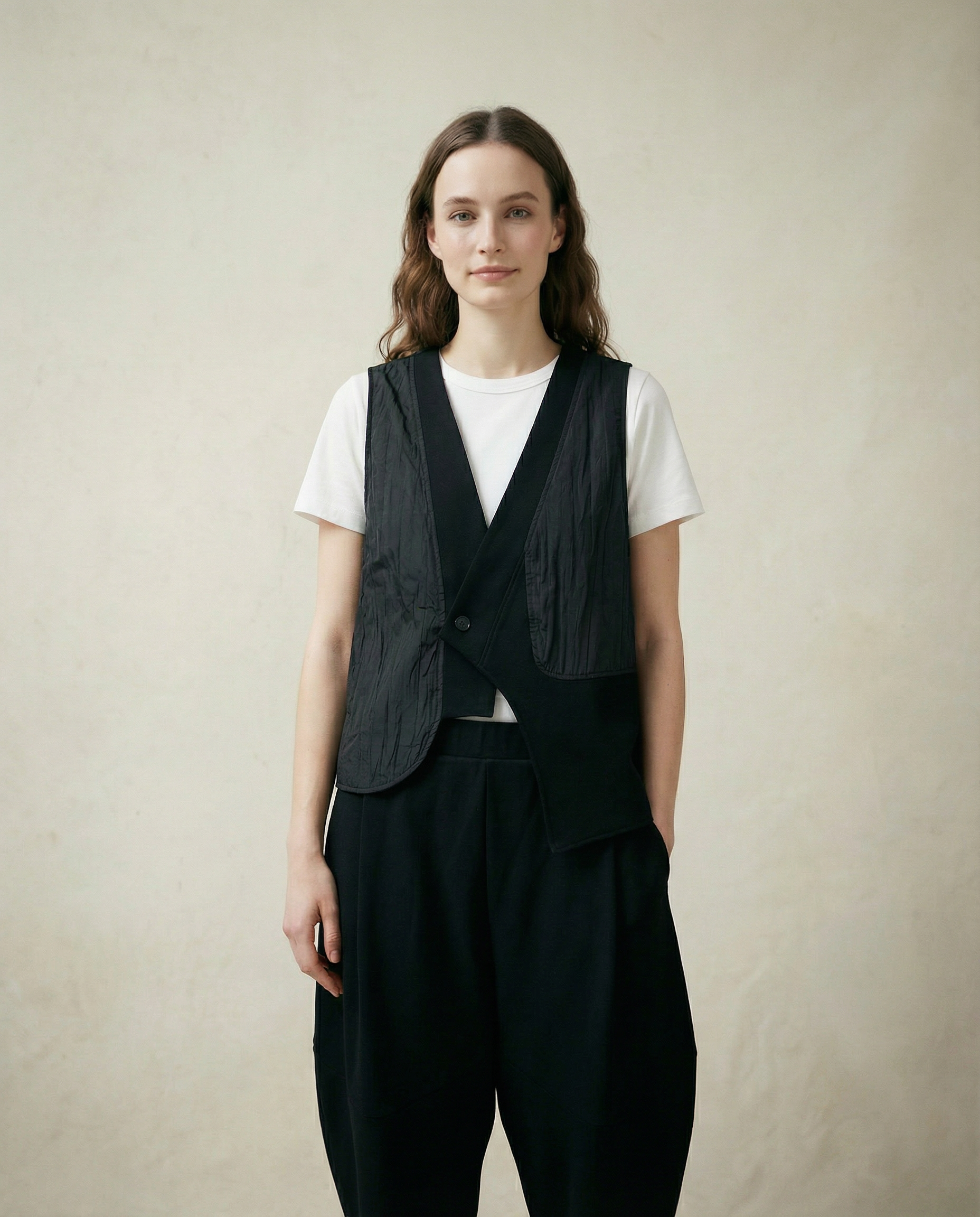 One-Button Asymmetrical Vest - Relaxed Fit, Modern Layering Piece-SimpleModerne