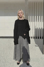 Oversized Black Knit Sweater – Asymmetrical Hem & Raglan Sleeves