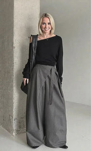 Architectural Wide-Leg Wrap Trousers – Modern Minimalist Design in Grey or Blue