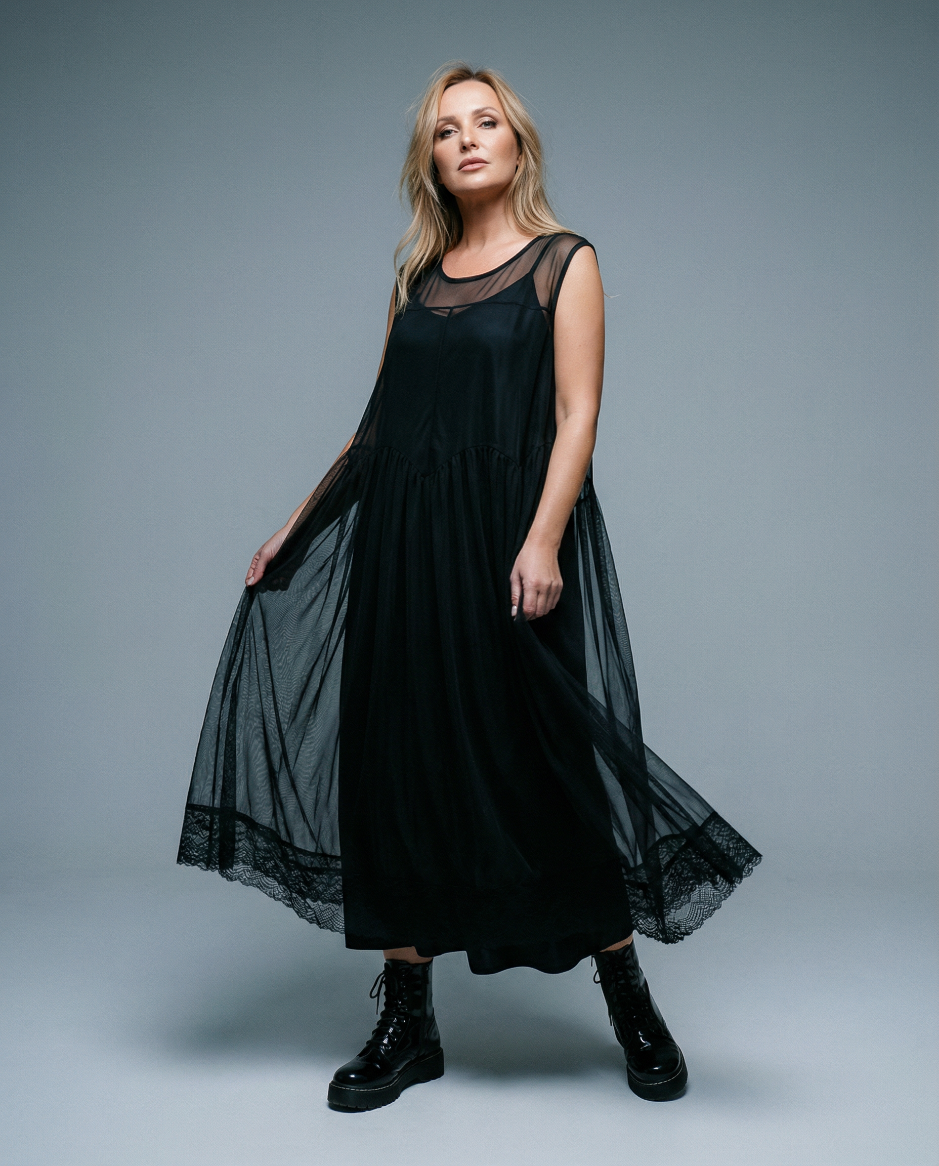 Layered Elegance: Sheer Black Gothic-Inspired Overlay Dress-SimpleModerne