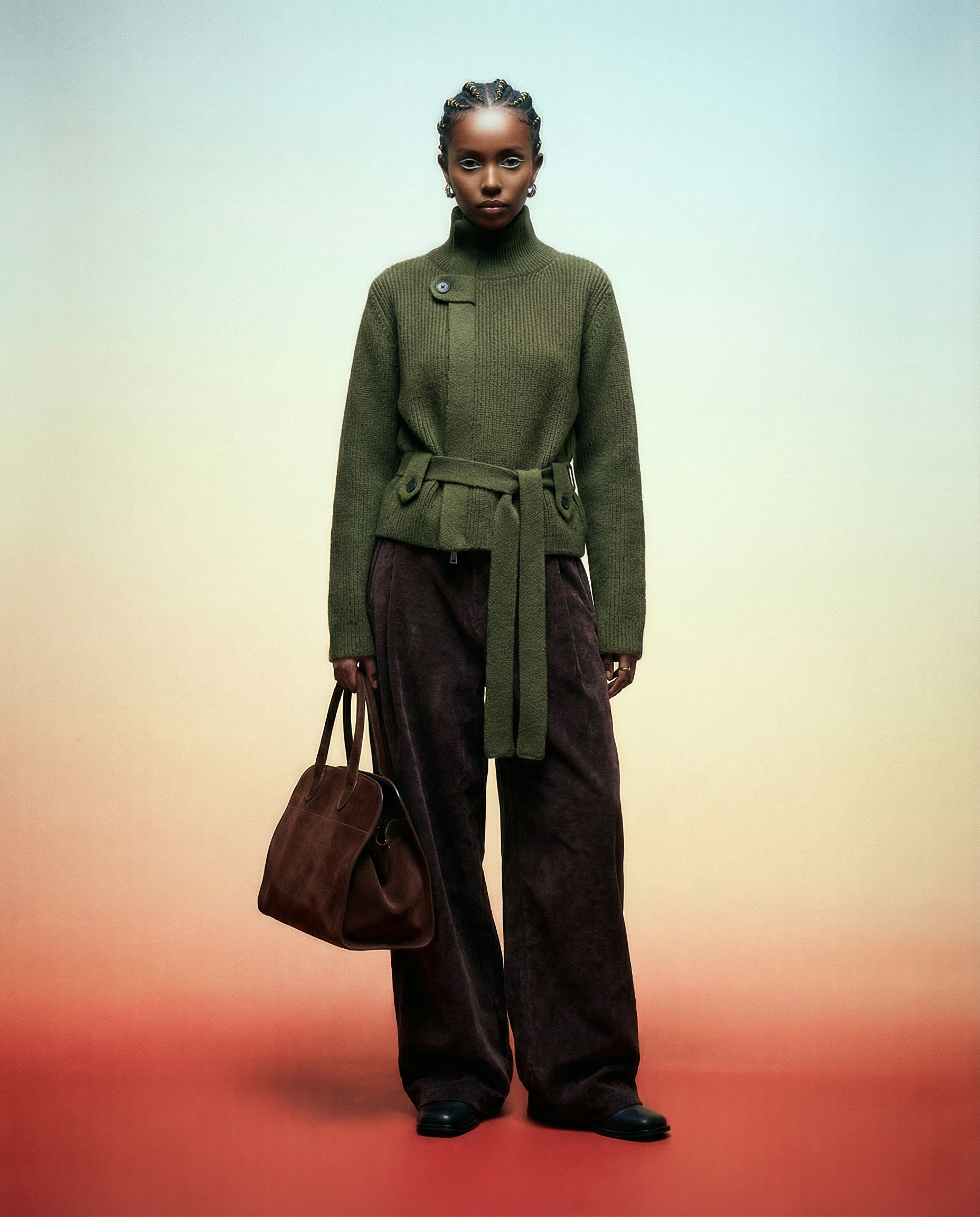 Belted Turtleneck Knit Sweater – Minimal Knit in 3 Neutral Tones-SimpleModerne