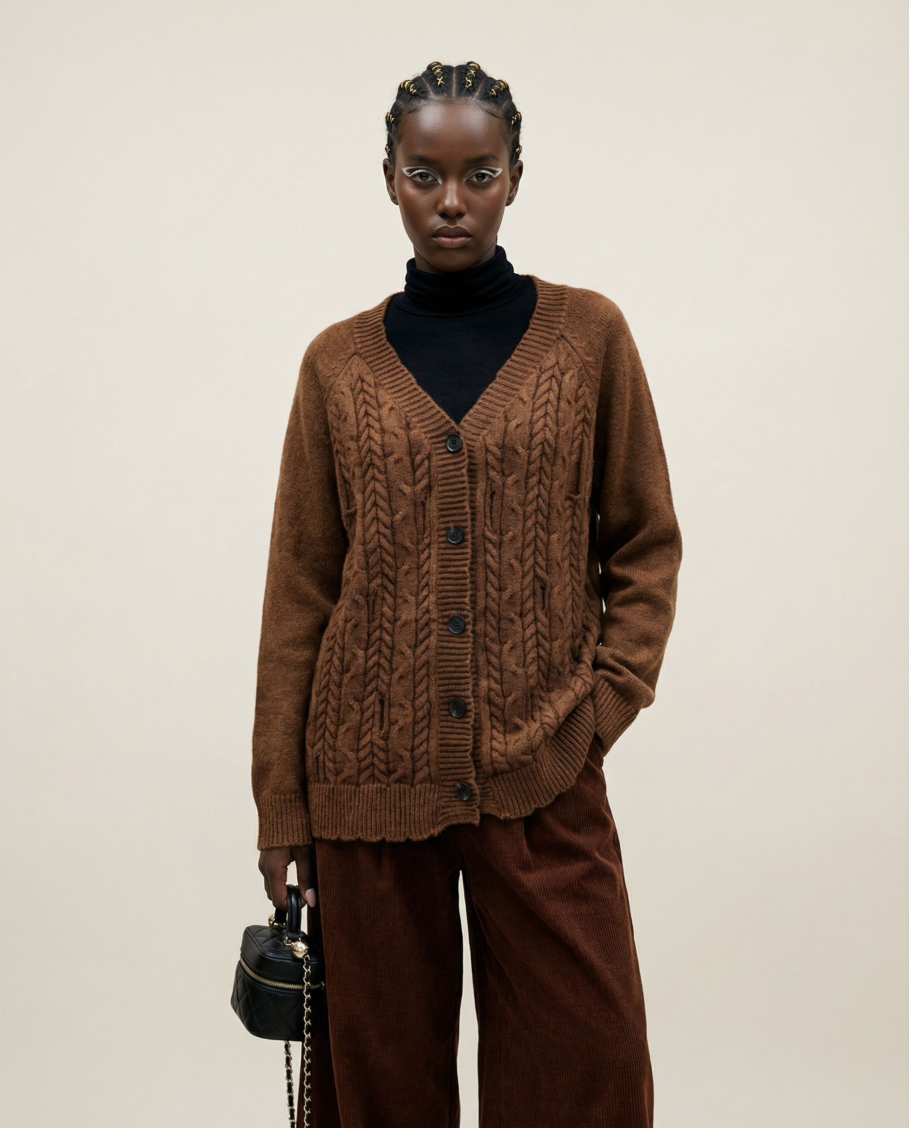 Distressed Knit Cardigan — Mocha Brown-SimpleModerne