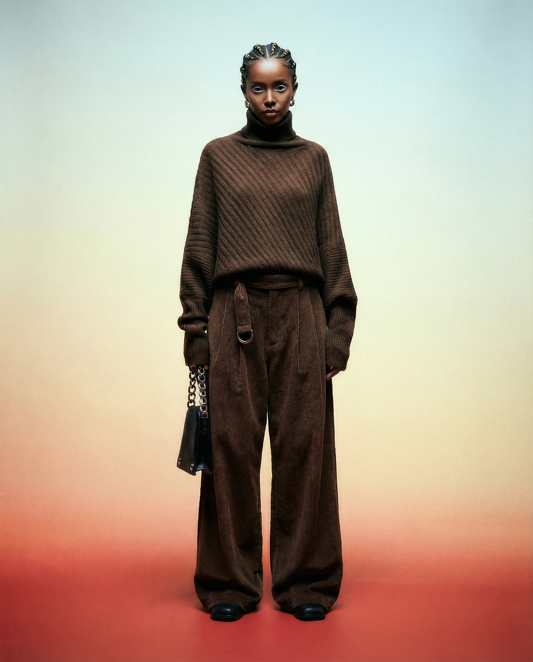 High-Waist Velvet Wide-Leg Trousers – Black / Coffee-SimpleModerne