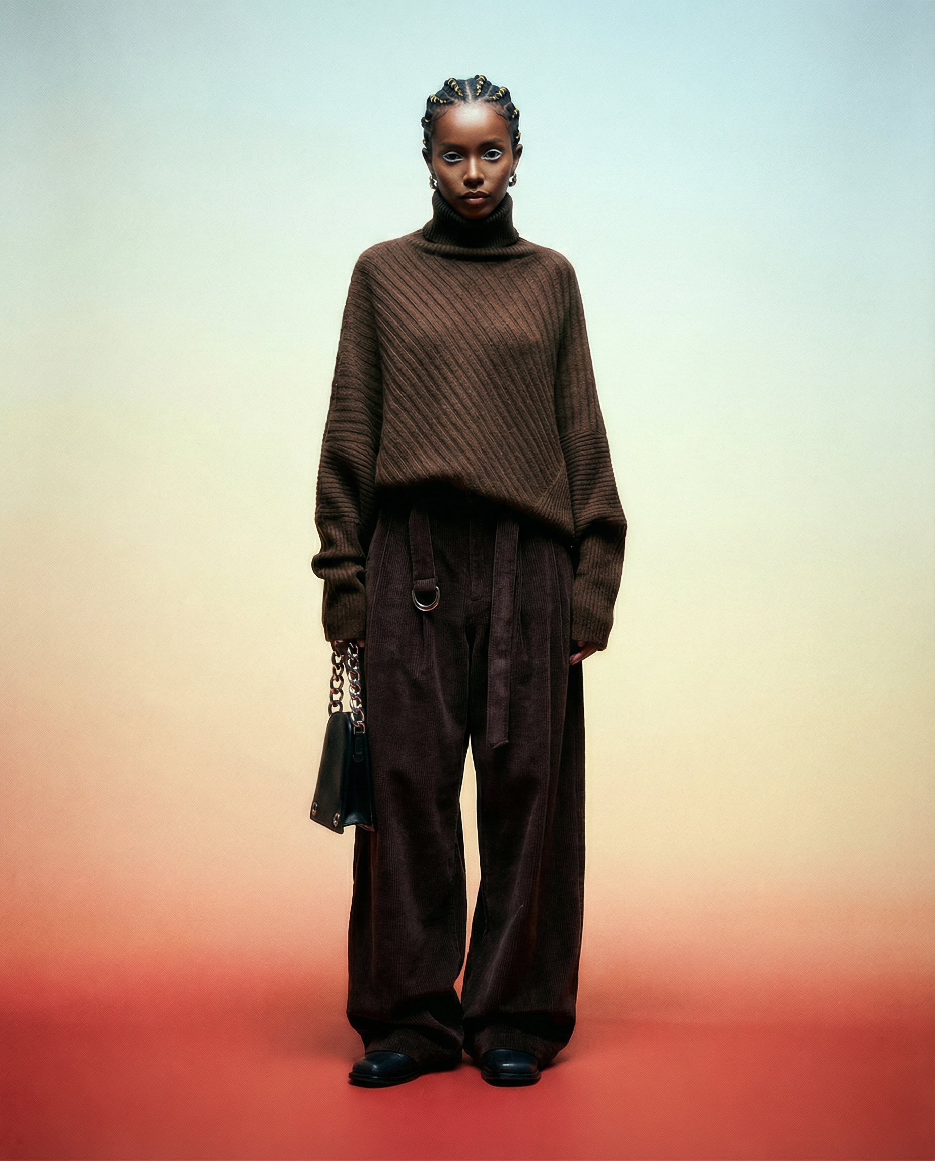 High-Waist Velvet Wide-Leg Trousers – Black / Coffee-SimpleModerne