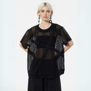 Sheer Lace Overlay Top – Short Sleeve, Relaxed Fit, Statement Layering Piece-SimpleModerne