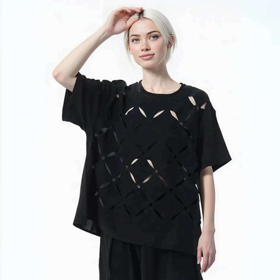Punky Cut-Out Relaxed Tee – Bold and Effortless Style-SimpleModerne