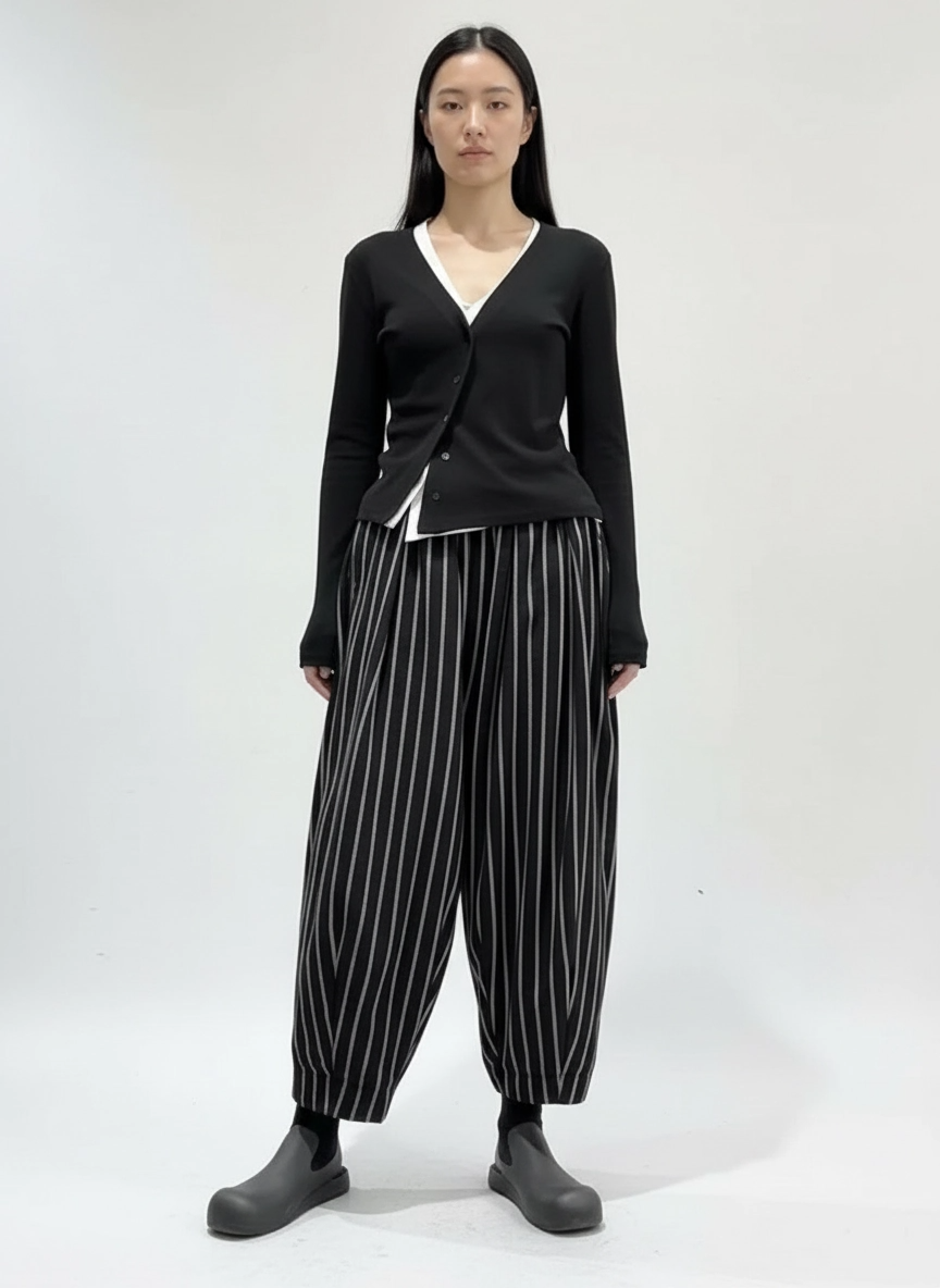 Jazz Up Striped Pattern Baloon Style Trousers-SimpleModerne