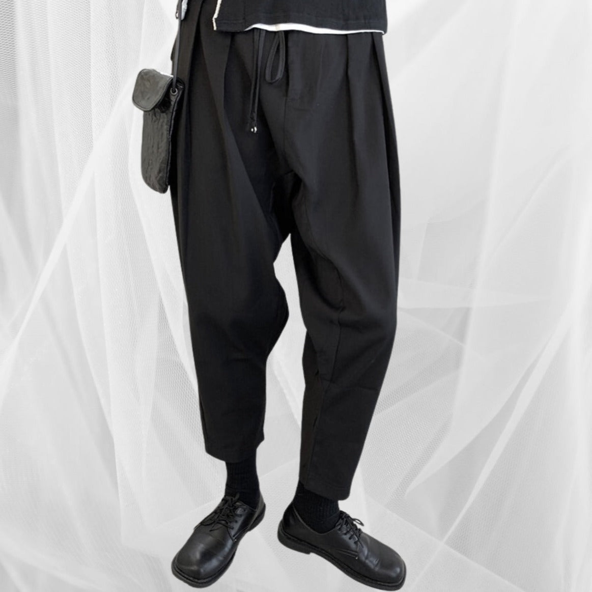 Casual Minimal Goth Irregular Design Harem Trousers-SimpleModerne