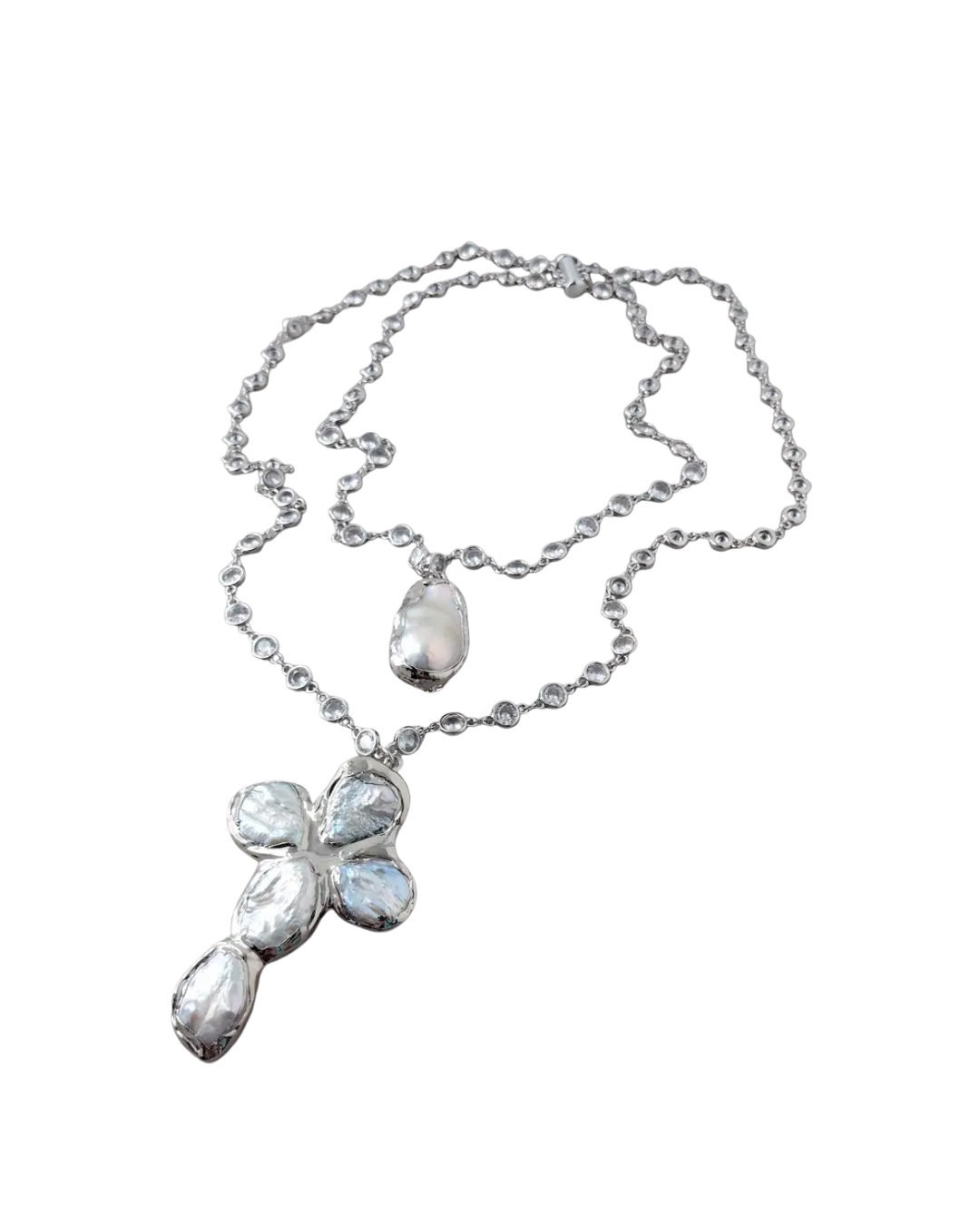 Baroque Pearl Cross Necklace-SimpleModerne
