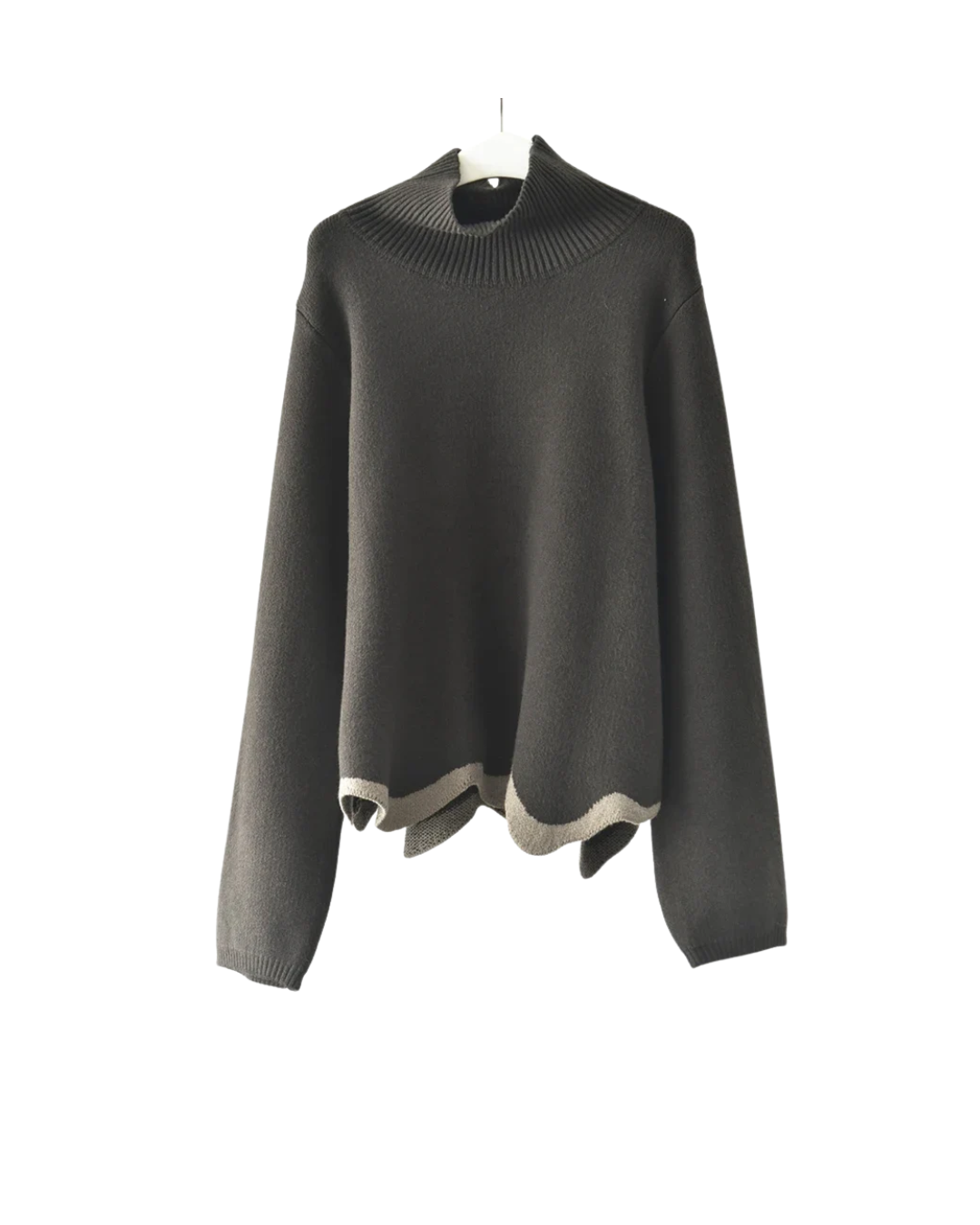 Limited Edition Dark Green Wave Hem Turtleneck Pullover