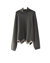 Limited Edition Dark Green Wave Hem Turtleneck Pullover