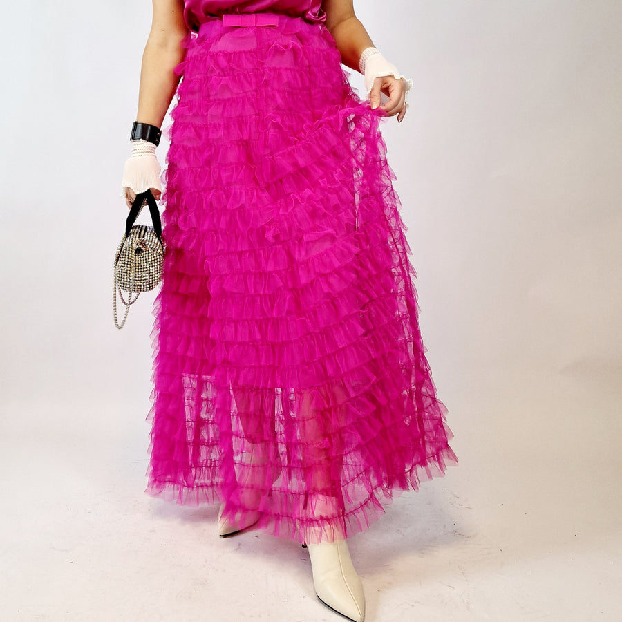 Maxi Ruffled Skirt Flower Pink-SimpleModerne