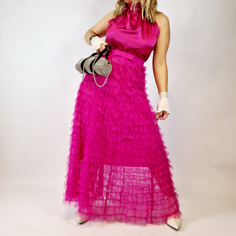 Maxi Ruffled Skirt Flower Pink-SimpleModerne