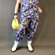 Summer Punk Irregular Design Harem Pants with Flower Print-SimpleModerne