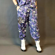 Summer Punk Irregular Design Harem Pants with Flower Print-SimpleModerne