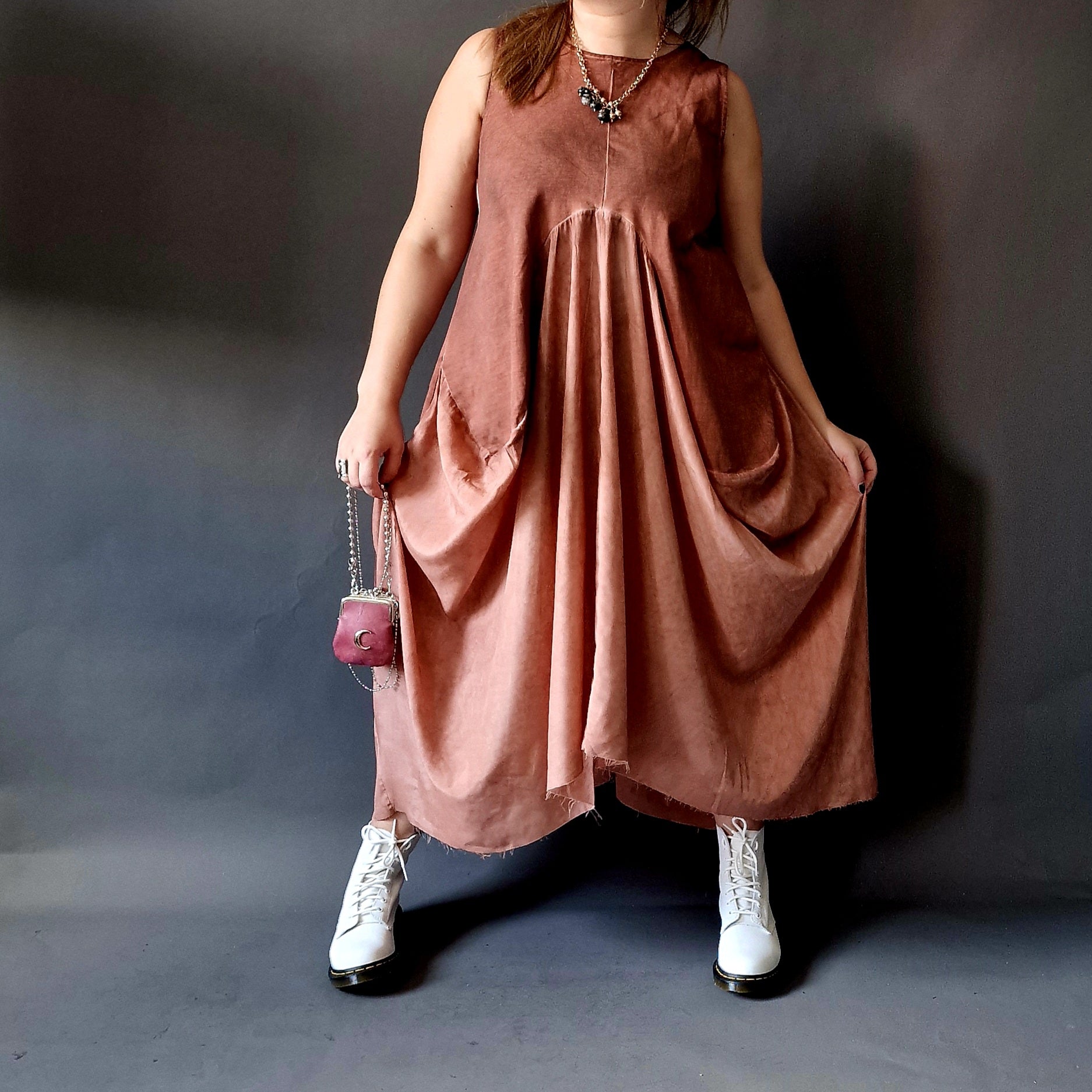 Casual Minimal Goth Maxi Irregular Design Orange Dress-SimpleModerne