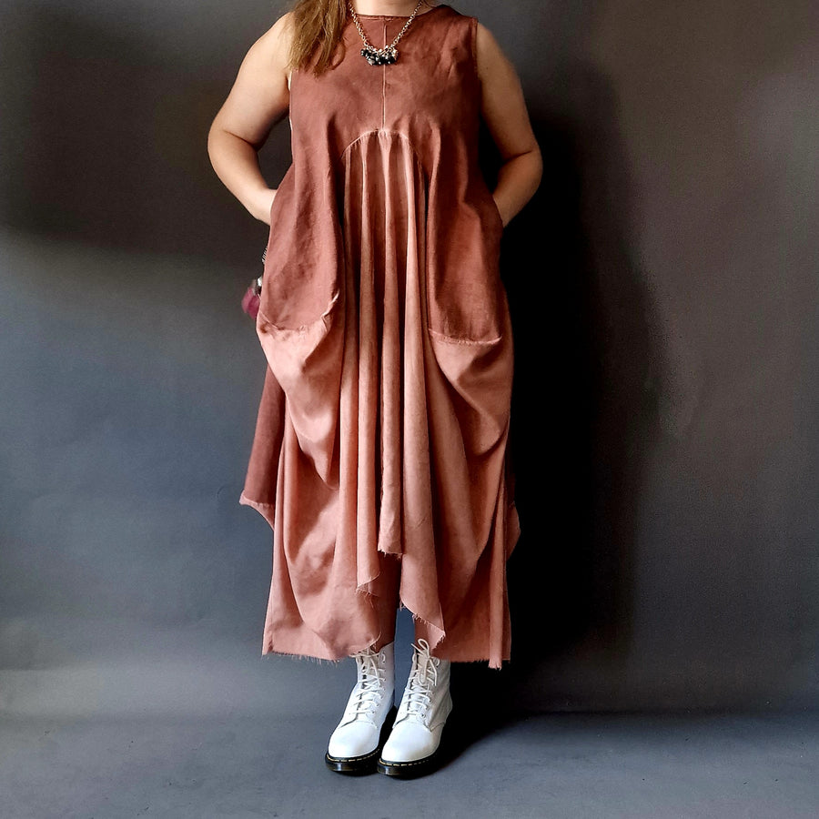 Casual Minimal Goth Maxi Irregular Design Orange Dress-SimpleModerne