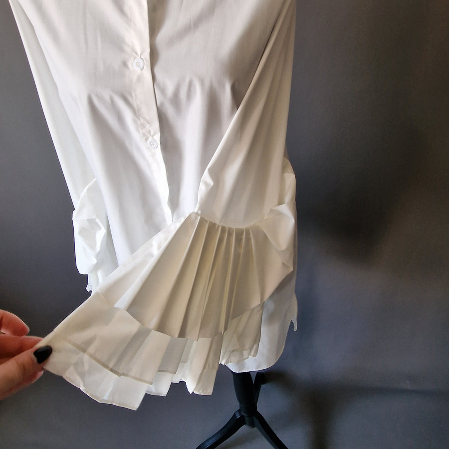 Jazz Up Irregular Design Pleated Sleeve White Shirt-SimpleModerne