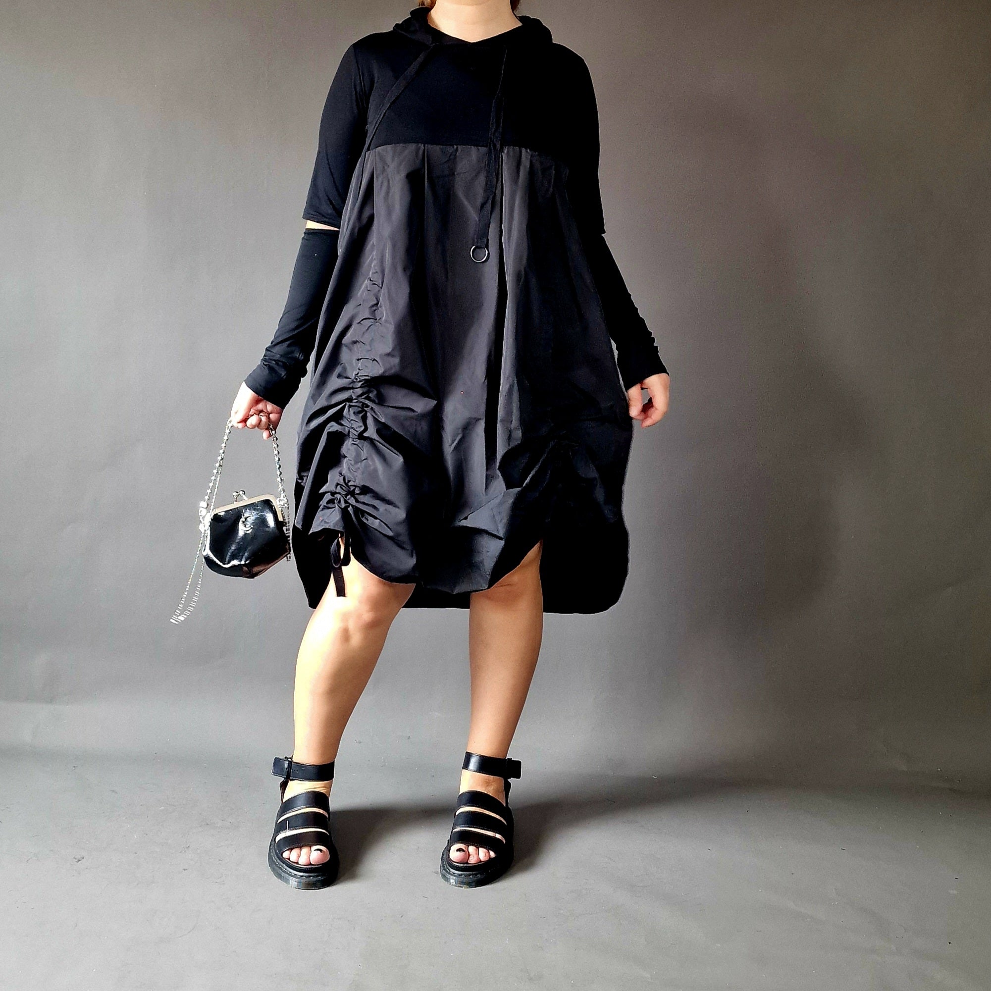 Casual Minimal Goth Parachute Style Dress-SimpleModerne