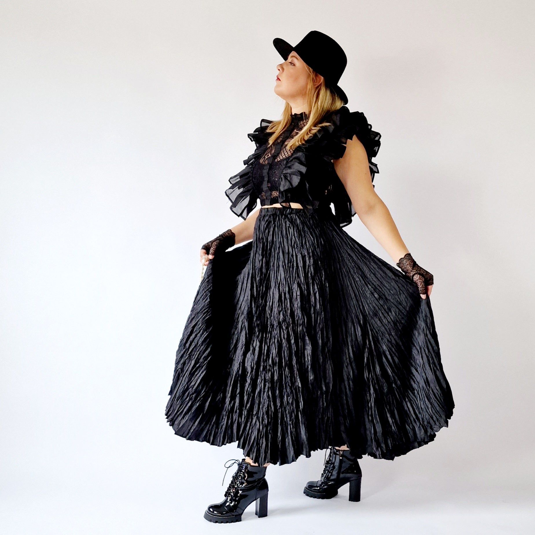 Casual Minimal Goth Ruffled Design Maxi Skirt-SimpleModerne
