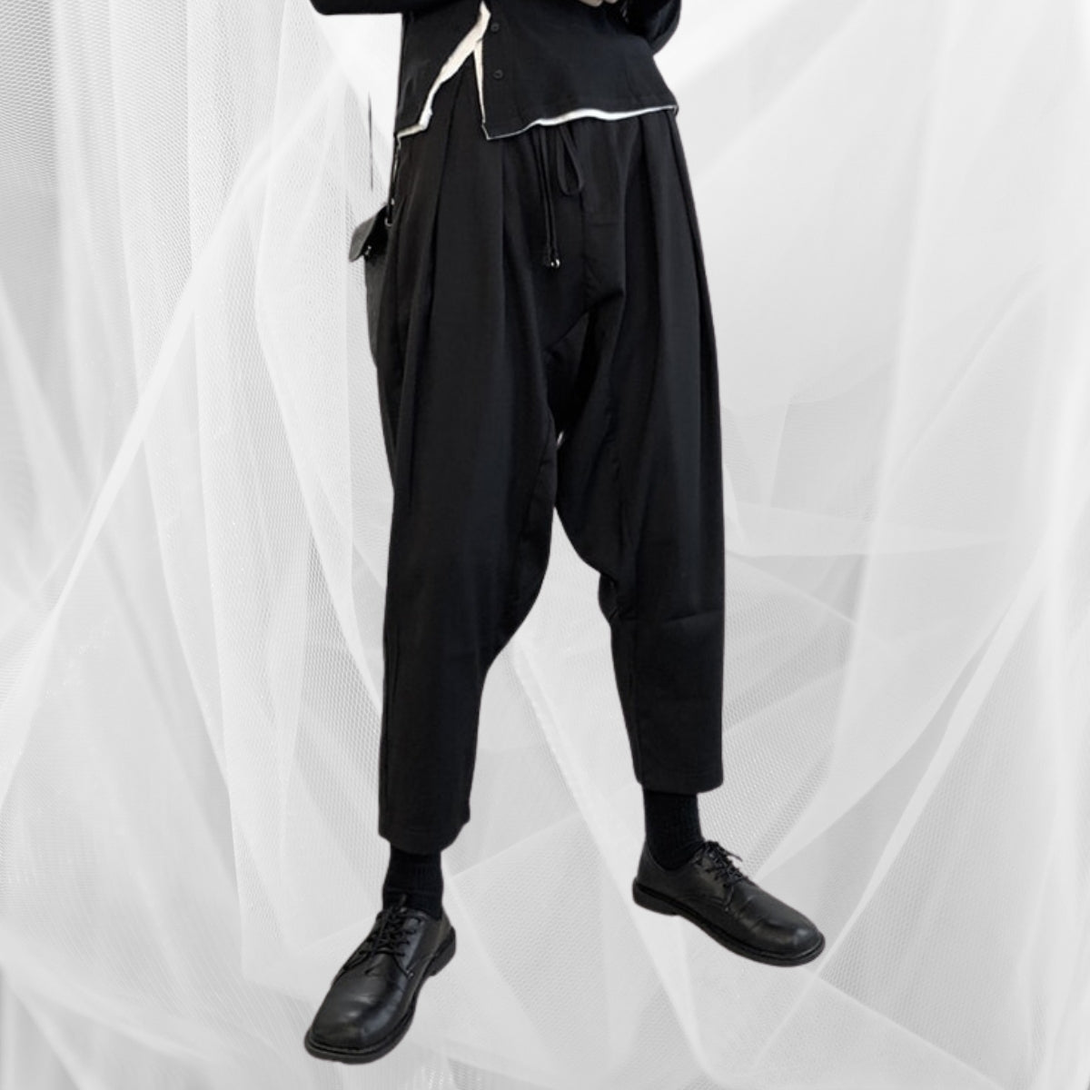 Casual Minimal Goth Irregular Design Harem Trousers-SimpleModerne
