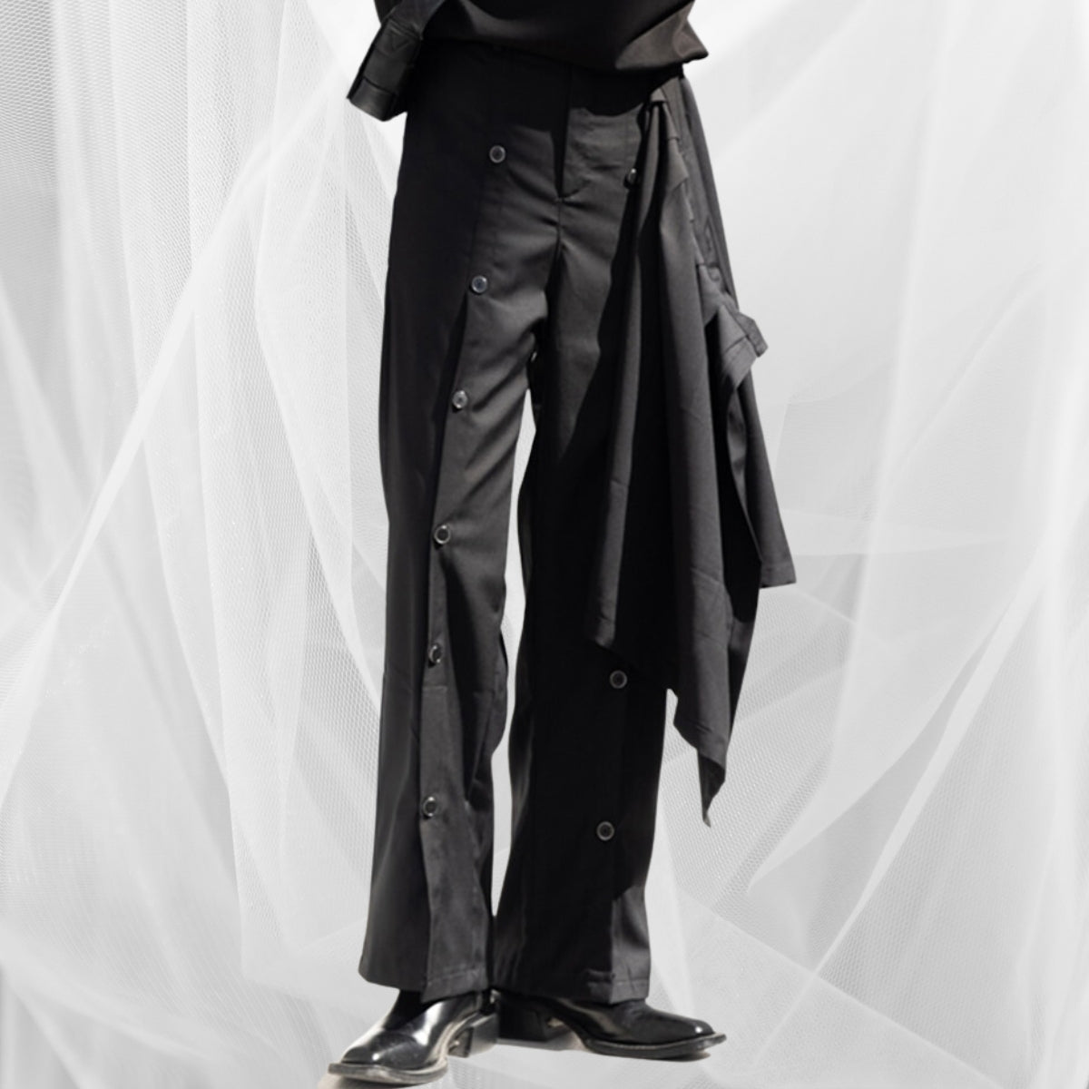 Casual Minimal Goth Irregular Design Button Up Trousers-SimpleModerne