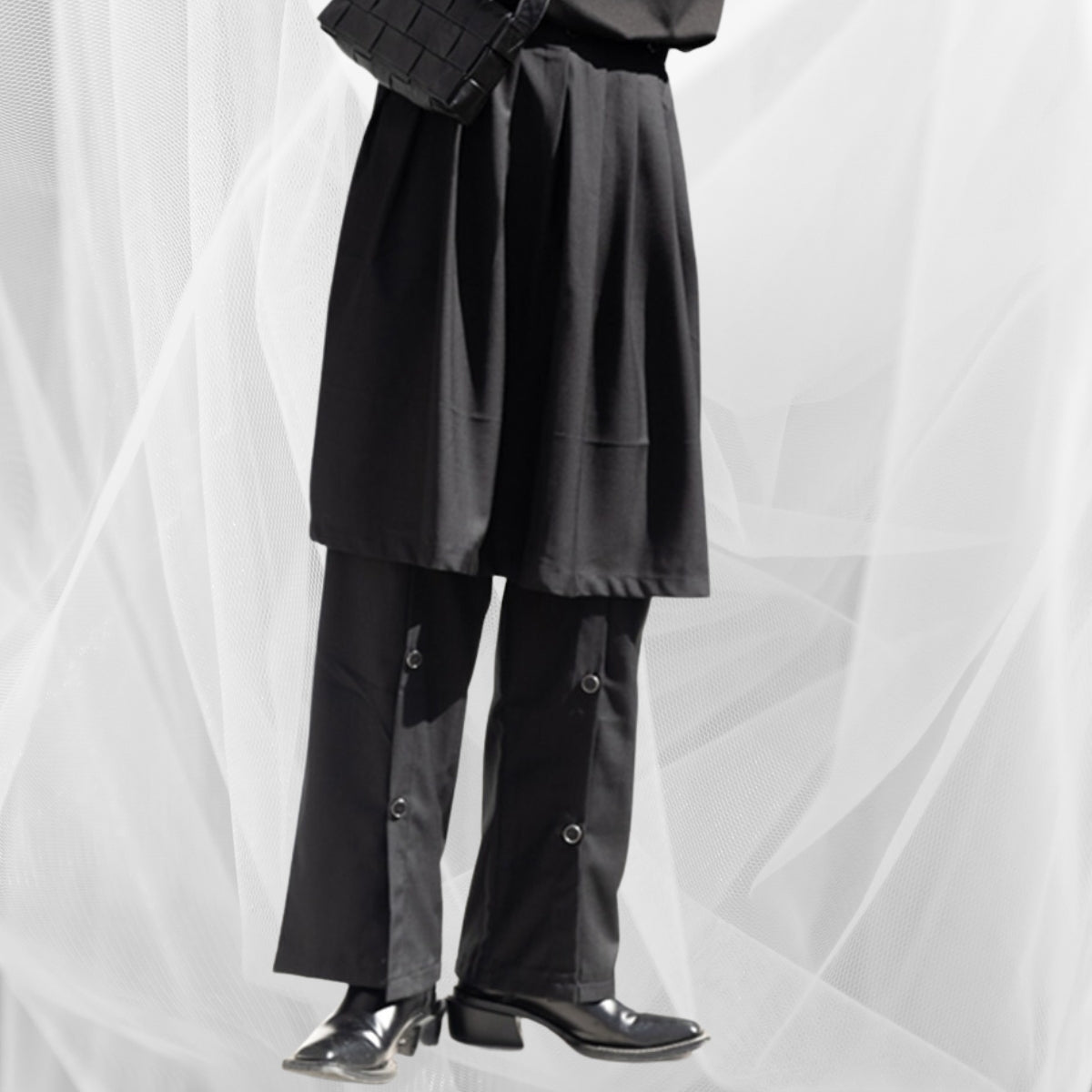 Casual Minimal Goth Irregular Design Button Up Trousers-SimpleModerne