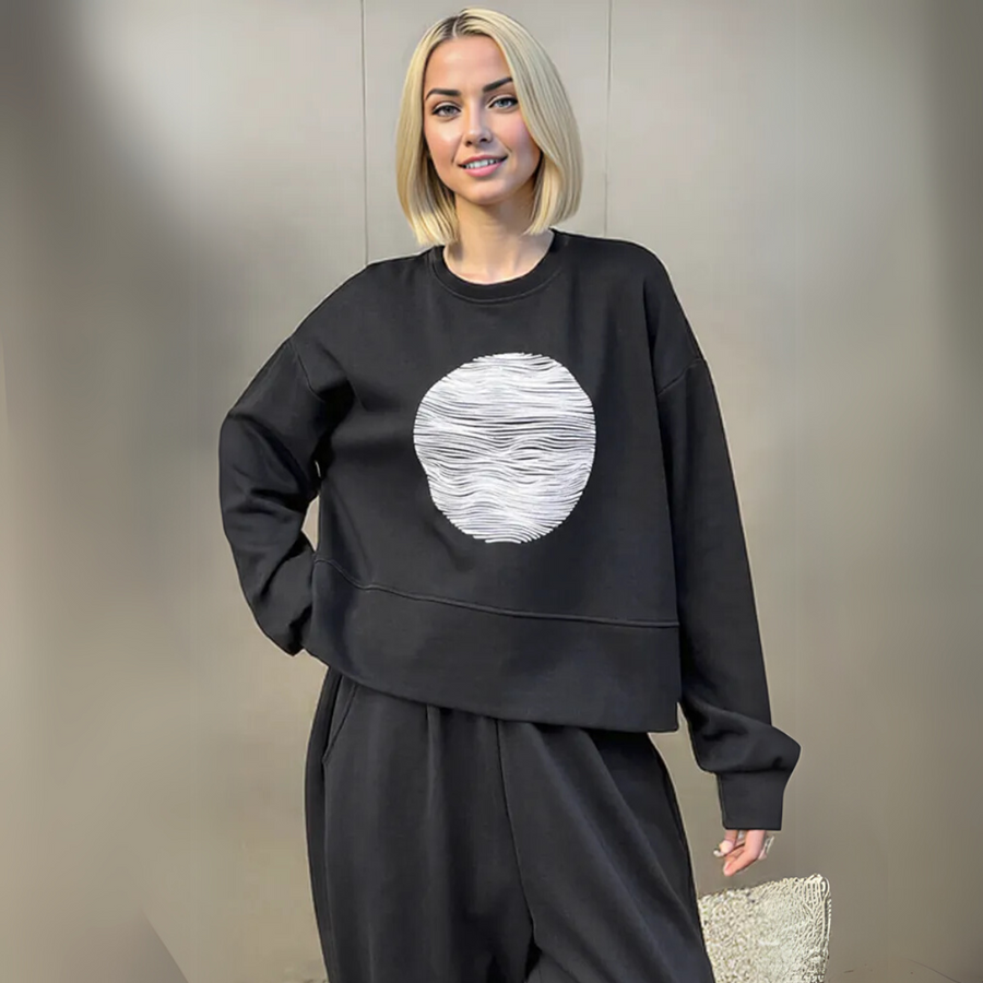Black Asymmetrical Hem Sweatshirt with Back Zipper-SimpleModerne
