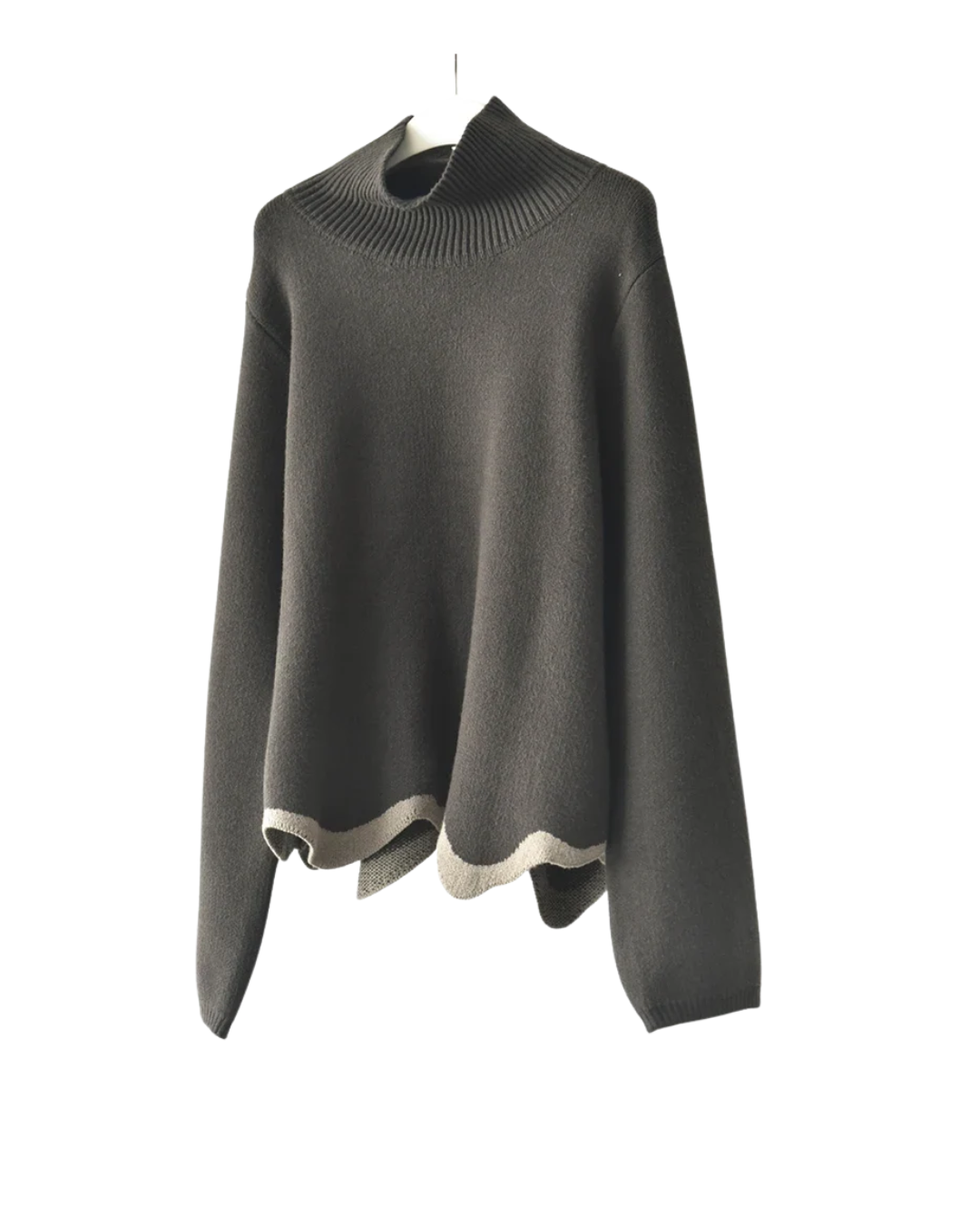 Limited Edition Dark Green Wave Hem Turtleneck Pullover