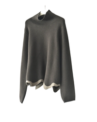 Limited Edition Dark Green Wave Hem Turtleneck Pullover