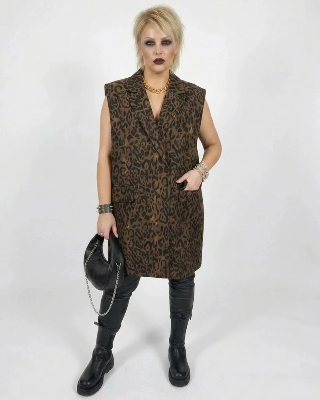 Jazz Up Leopard Print Oversized Fit Vest-SimpleModerne