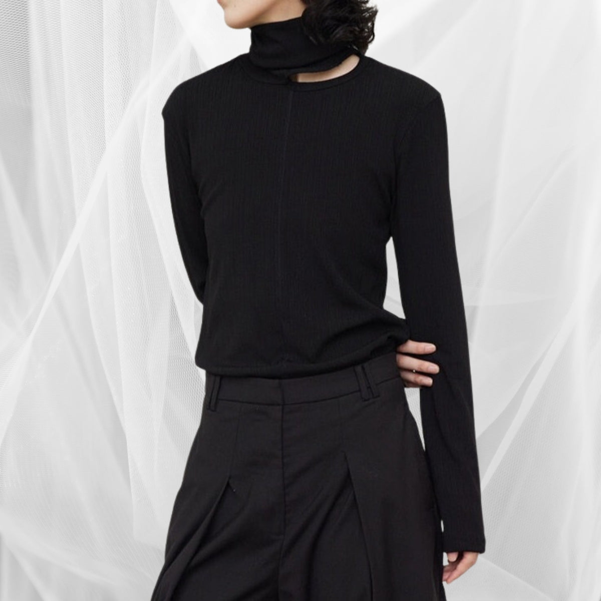 Casual Minimal Goth Cut Out Neckline Sweater-SimpleModerne