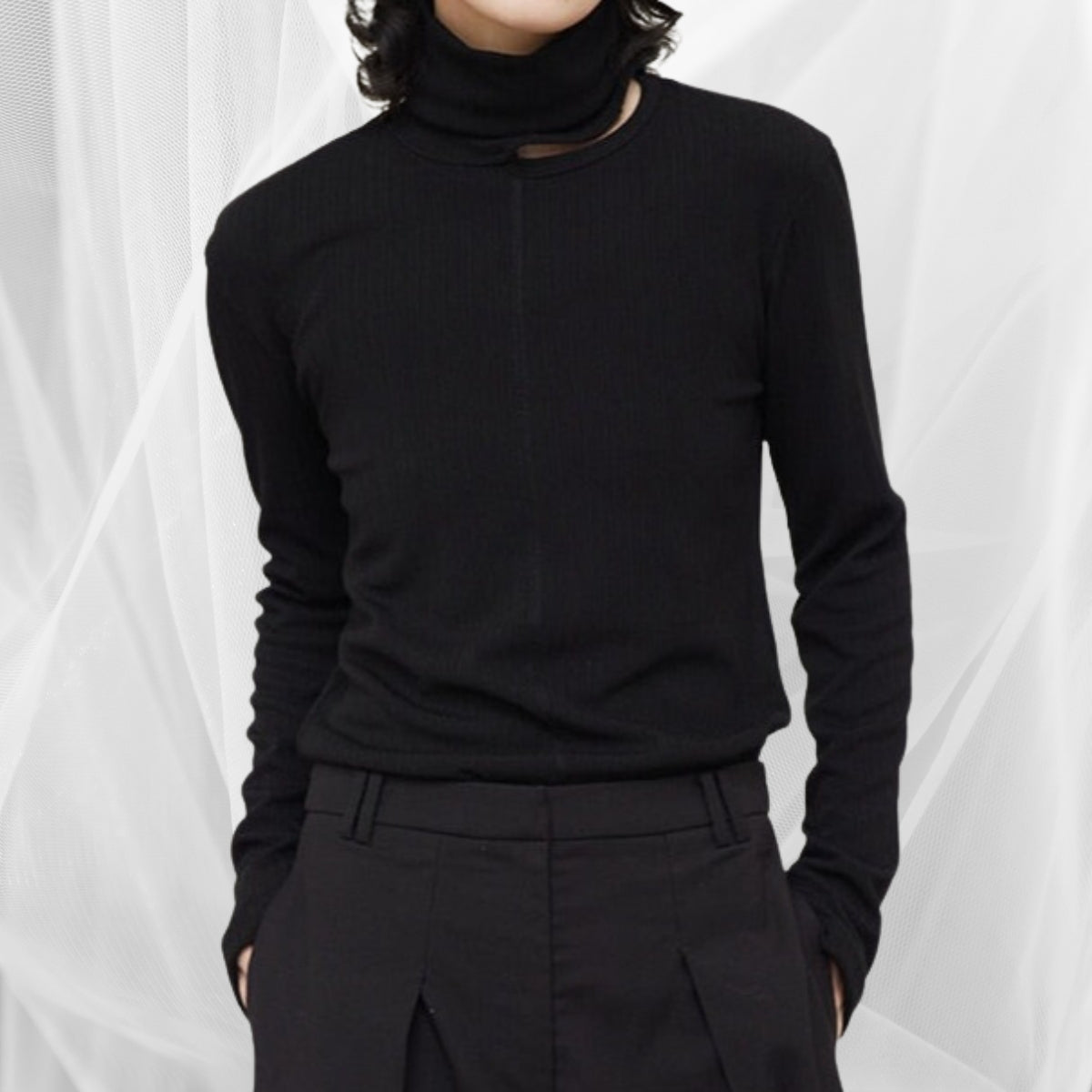 Casual Minimal Goth Cut Out Neckline Sweater-SimpleModerne