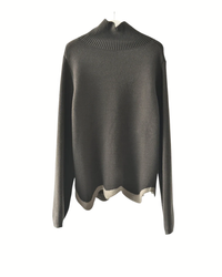 Limited Edition Dark Green Wave Hem Turtleneck Pullover