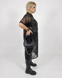 Gothic Style Black Lace See-Through Shirt Dress with Button Closure-SimpleModerne