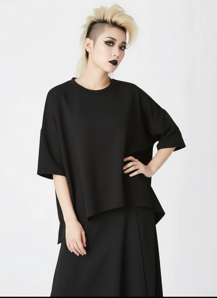 Industrial Exposed-Zip Boxy Tee - Void Black