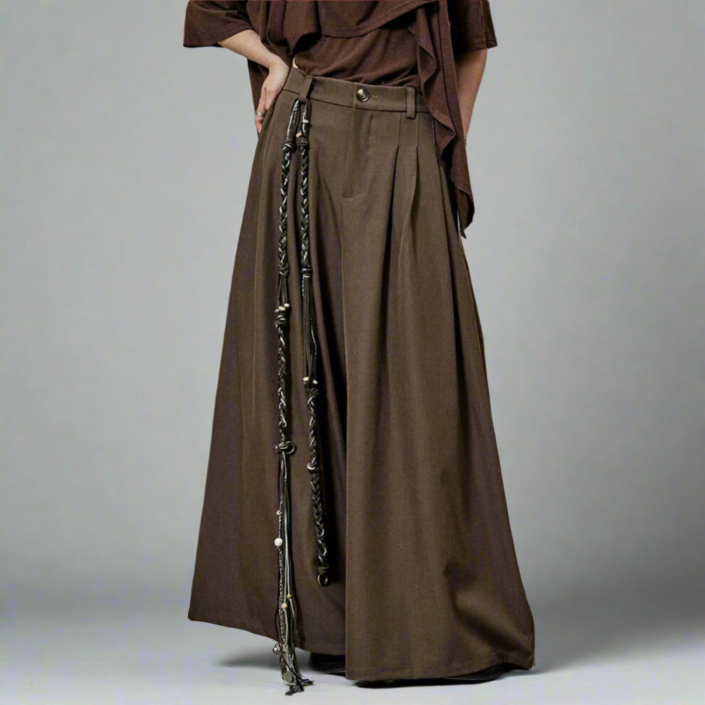 High-Waisted Wide-Leg Trousers – Flowy Palazzo Style in Black, Brown & Cream-SimpleModerne