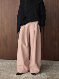 Pleated Wide-Leg Pink Trousers-SimpleModerne