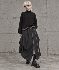 Black Asymmetric Draped Maxi Skirt-SimpleModerne