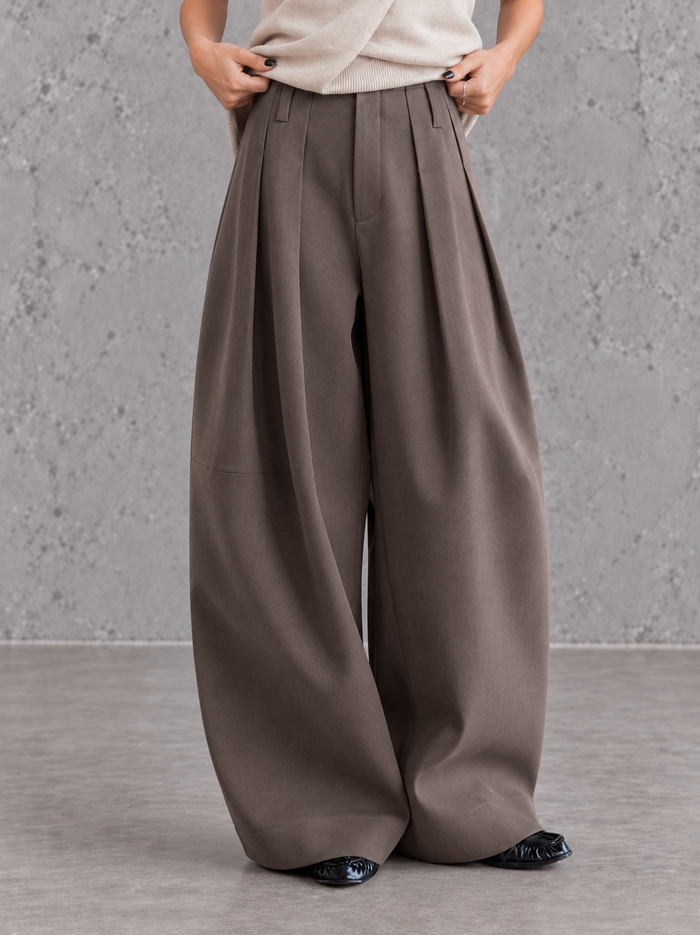 Mocha Structured Extra Wide-Leg Trousers