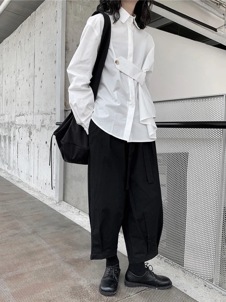 Architectural Asymmetric Wrap Blouse - Stark White-SimpleModerne