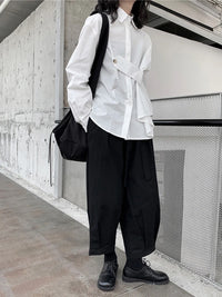 Architectural Asymmetric Wrap Blouse - Stark White-SimpleModerne