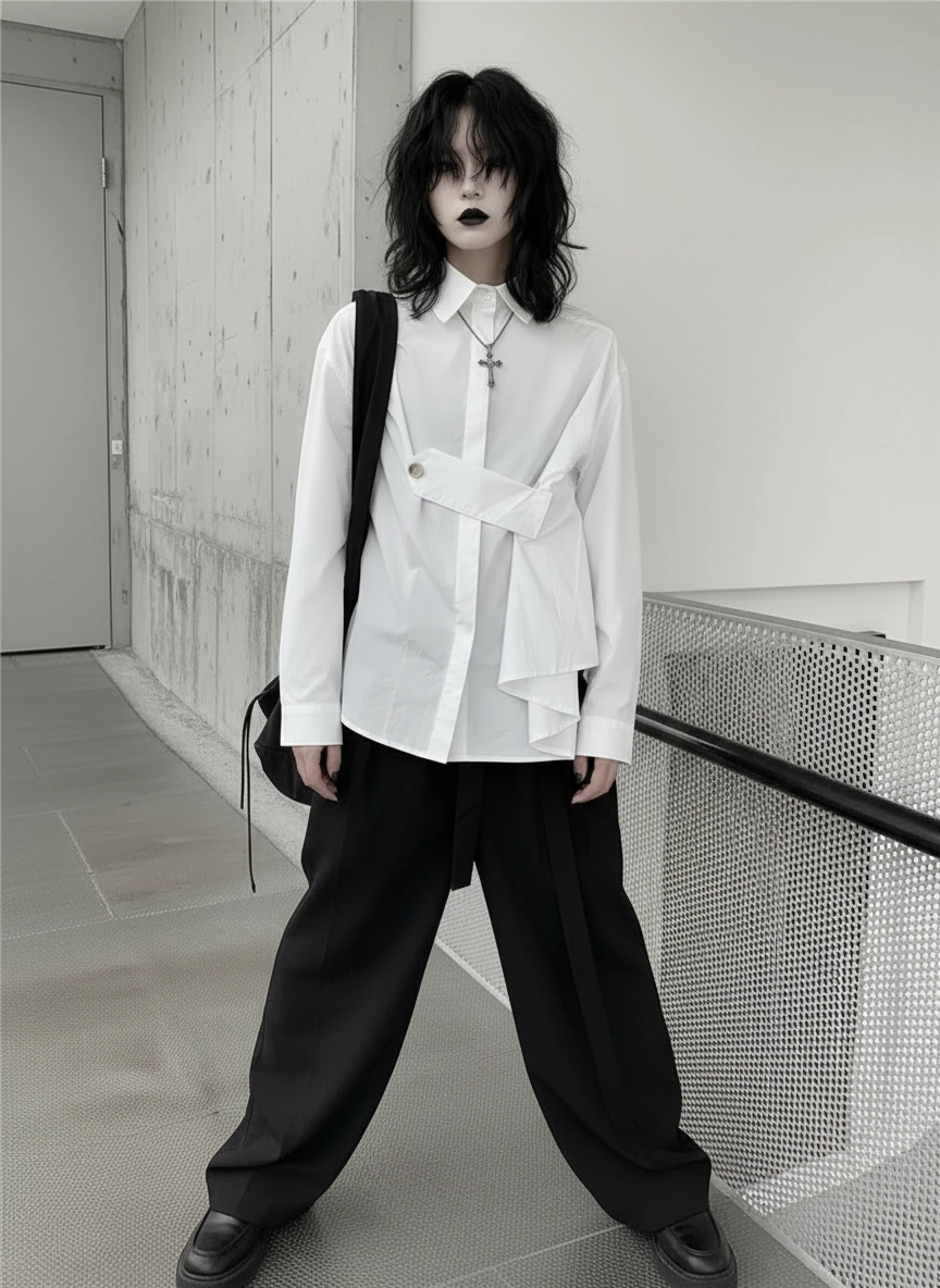 Architectural Asymmetric Wrap Blouse - Stark White-SimpleModerne