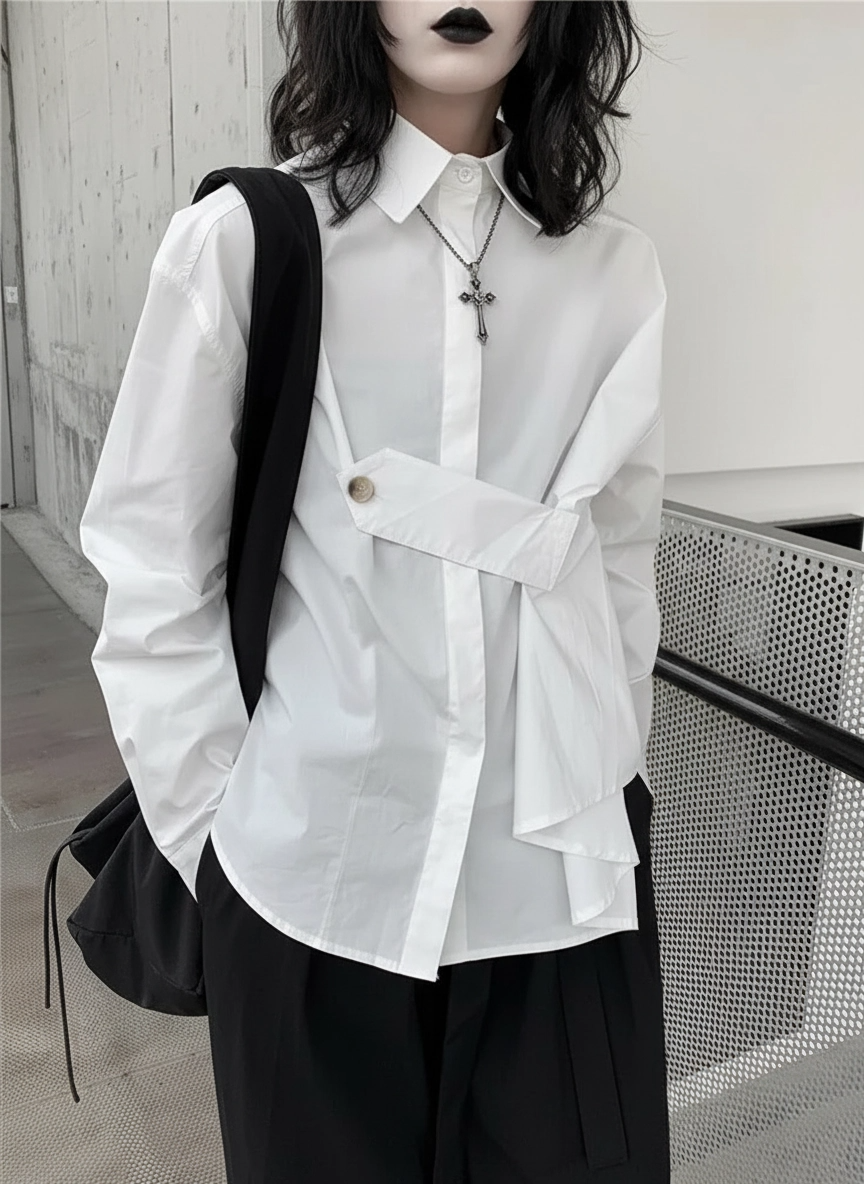 Architectural Asymmetric Wrap Blouse - Stark White-SimpleModerne