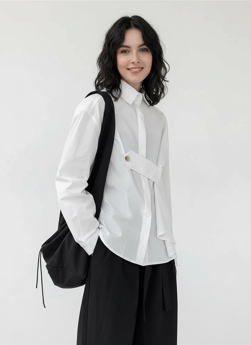 Architectural Asymmetric Wrap Blouse - Stark White-SimpleModerne