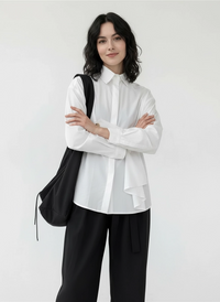 Architectural Asymmetric Wrap Blouse - Stark White-SimpleModerne